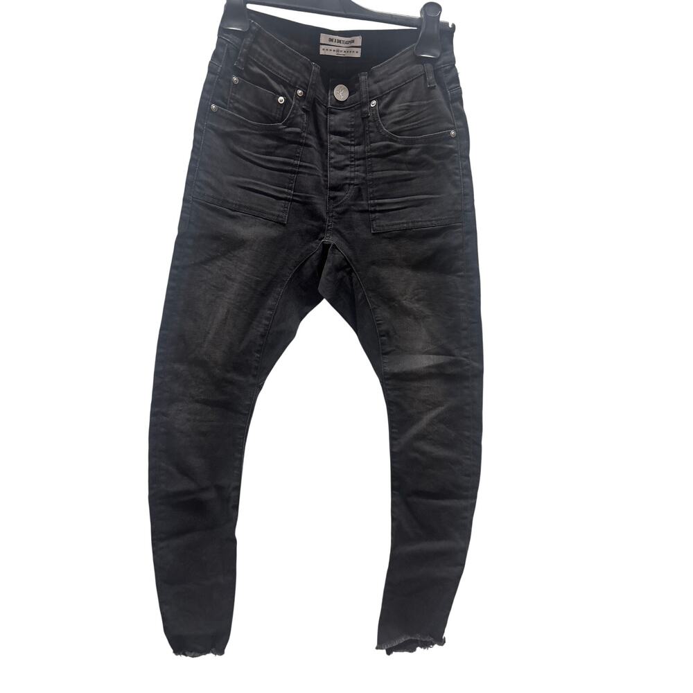 NWT One Teaspoon Sz 26 Kidds Jett Black Low Waist Bow Leg Tapered Denim Jeans